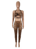 Leopard Print Wrap Chest Tops Pants Suit SHD-9759