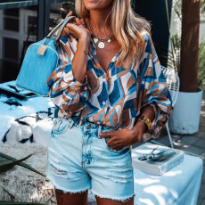 Plus Size Bat Sleeve Loose Print Shirt GQIF-0429