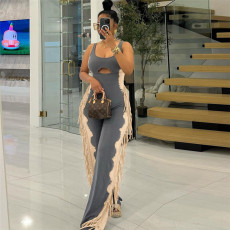 Contrast Color Tassel Sleeveless Jumpsuit SHD-9769