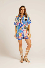 Short Sleeve Print Shirt Two Piece Shorts Set SHD-9741