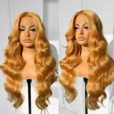 Blonde Center Parted Long Curly Hair Big Waves Wigs YWHX-M1631