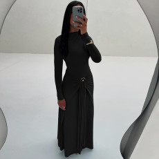 Long Sleeve Solid Color Slim Maxi Dress DLSF-K25D74696