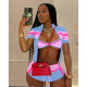 Contrast Color Print Short Sleeve Three Piece Shorts Set QXLB-10138