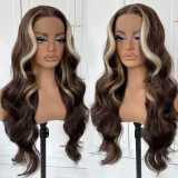 Blonde Center Parted Long Curly Hair Big Waves Wigs YWHX-M1631