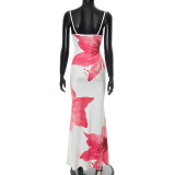 Floral Printed Backless Halter Long Dress GDSF-J25DS154