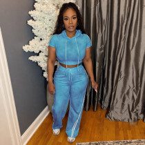 Plus Size Fashion Washed Hoodies Pants Two Piece Set NY-3652