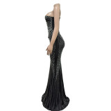 Hot Drill Slash Neck Slim Maxi Dress BY-6818