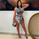 Printed Metal Chain Split Skirt Set NY-3608