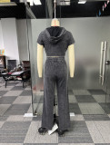 Plus Size Fashion Washed Hoodies Pants Two Piece Set NY-3652