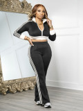 Contrast Color Zipper Long Sleeve Pants Suit SFY-768