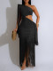 Single Shoulder Sequin Tassel Mini Dress AIL-328
