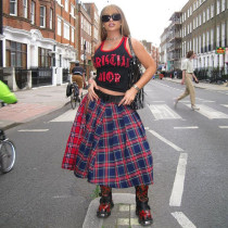 Contrast Color Plaid Print Split Skirt GBTF-7993SG