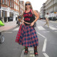 Contrast Color Plaid Print Split Skirt GBTF-7993SG