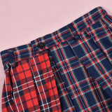 Contrast Color Plaid Print Split Skirt GBTF-7993SG