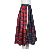 Contrast Color Plaid Print Split Skirt GBTF-7993SG