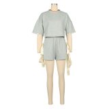 Half Sleeve Solid Color Two Piece Shorts Set AIL-327