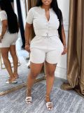 Short Sleeve Solid Color Coat Shorts Suit AIL-326
