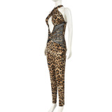 Mesh Patchwork Leopard Print Jumpsuit GBTF-11242JHR