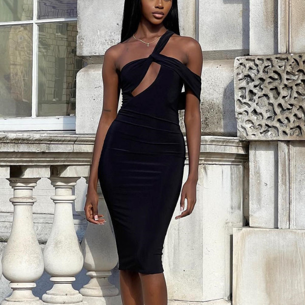 Solid Color Hollow Out Midi Dress GBTF-6949DR