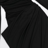 One Shoulder Mesh Hollow Out Maxi Dress FL-JY24308DGO