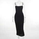 Solid Color Sling Hollow Out Maxi Dress FL-YJ23436PF