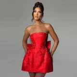 Strapless Bow Mini Dress FL-YJ24112SKO