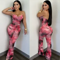 Mesh Print Backless Sexy Jumpsuit GBTF-32093JBY