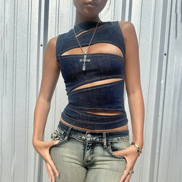 Sexy Hollow Out Sleeveless Tops FL-XY24294MHO