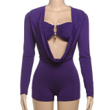 Deep V Neck Solid Color Long Sleeve Romper GZJQ-K24Q62136