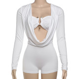 Deep V Neck Solid Color Long Sleeve Romper GZJQ-K24Q62136