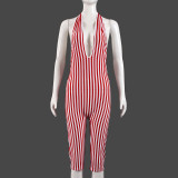 Stripe Backless Tie Up Romper GNZD-51884JHD