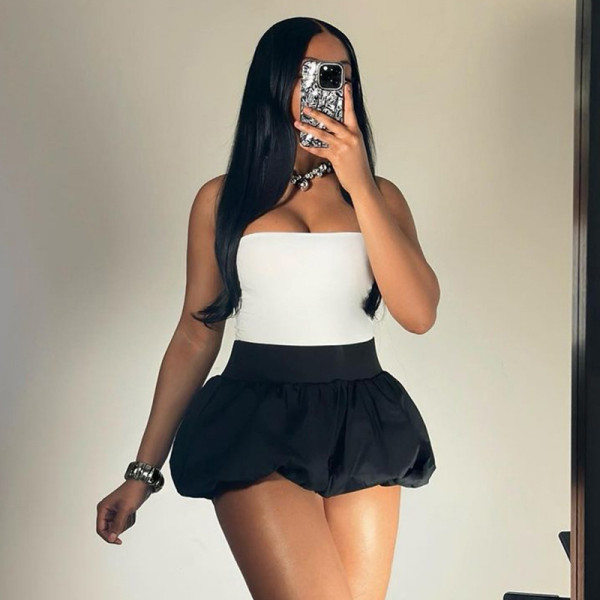 Solid Color Bubble Mini Skirt DLSF-K24J46609