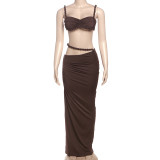 Solid Color Small Vest Long SKirt Two Piece Set GYME-K24D60325