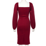 Bubble Sleeve Backless Midi Dress GYME-D1735138