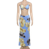Print Pearl Chain Backless Halterneck Maxi Dress GYME-K24D61483