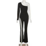 Long Sleeve Mesh Patchwork Jumpsuit GYME-K21Q06263