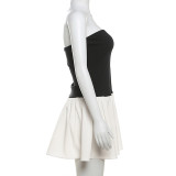 Contrast Color Patchwork Pleated Tube Top Dress GYME-K23D41324