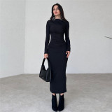 Long Sleeve O Neck Solid Maxi Dress GYME-K23D37748