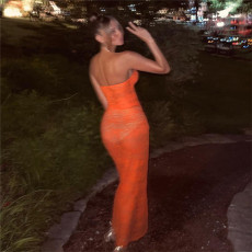 Wrap Chest Lace See Through Maxi Dress GYME-K23D32297