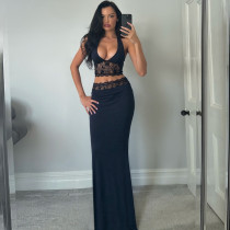 Sexy Halterneck Sling Vest Long Skirts Lace Suit GYME-K24S50042