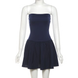 Contrast Color Patchwork Pleated Tube Top Dress GYME-K23D41324