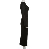 Long Sleeve O Neck Solid Maxi Dress GYME-K23D37748