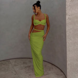 Solid Color Small Vest Long SKirt Two Piece Set GYME-K24D60325