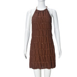 Pleated Backless Halterneck Mini Dress GNZD-51230DHD