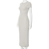 Solid Color Short Sleeve Slim Maxi Dress XMCS-CS20242132302