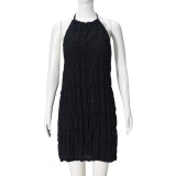 Pleated Backless Halterneck Mini Dress GNZD-51230DHD