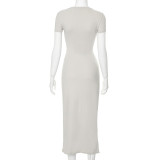 Solid Color Short Sleeve Slim Maxi Dress XMCS-CS20242132302