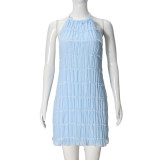 Pleated Backless Halterneck Mini Dress GNZD-51230DHD