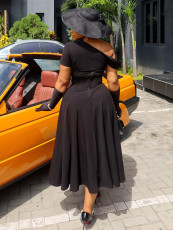 Plus Size Slash Neck Hollow Out Knits Midi Dress NNWF-8117