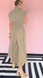Plus Size Sleeveless Lapel Solid Jumpsuit NY-3658